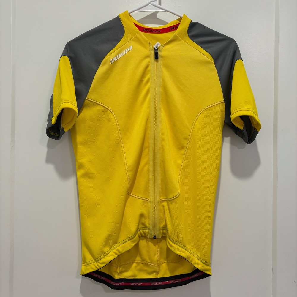 Specialized Mens Cycling Jersey Yellow Grey Short Sleeve Full Zip Small